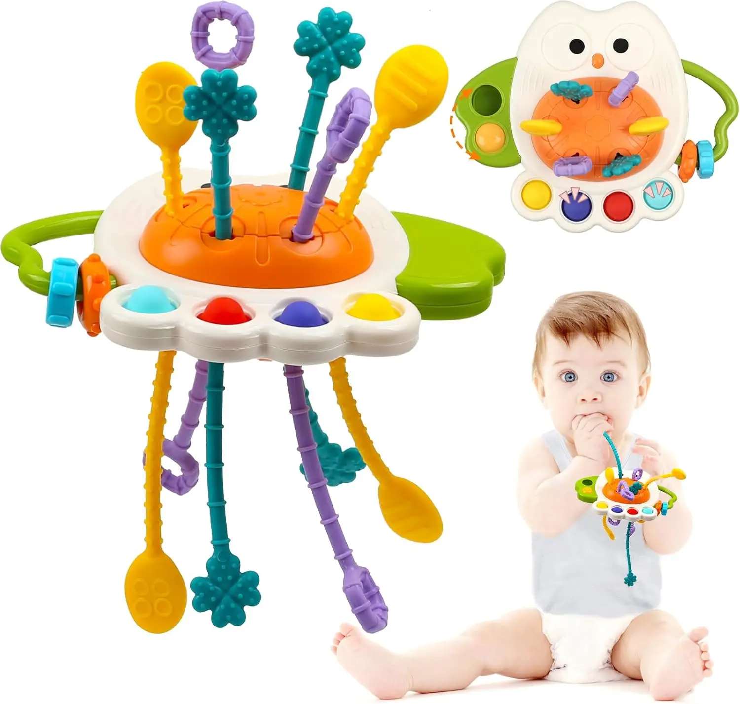 Activity Development Pull String Toys Silicone Teething Rattle Educational Learning Toy Baby Sensory Montessori Toys 6 12 Months