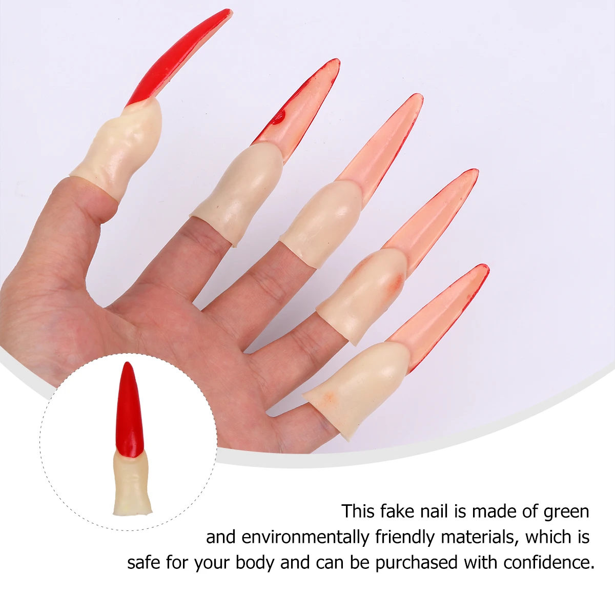 11 Pcs Hand Fake Nose Nail Set Nails Halloween Witch Fingers Red Rubber Role Play