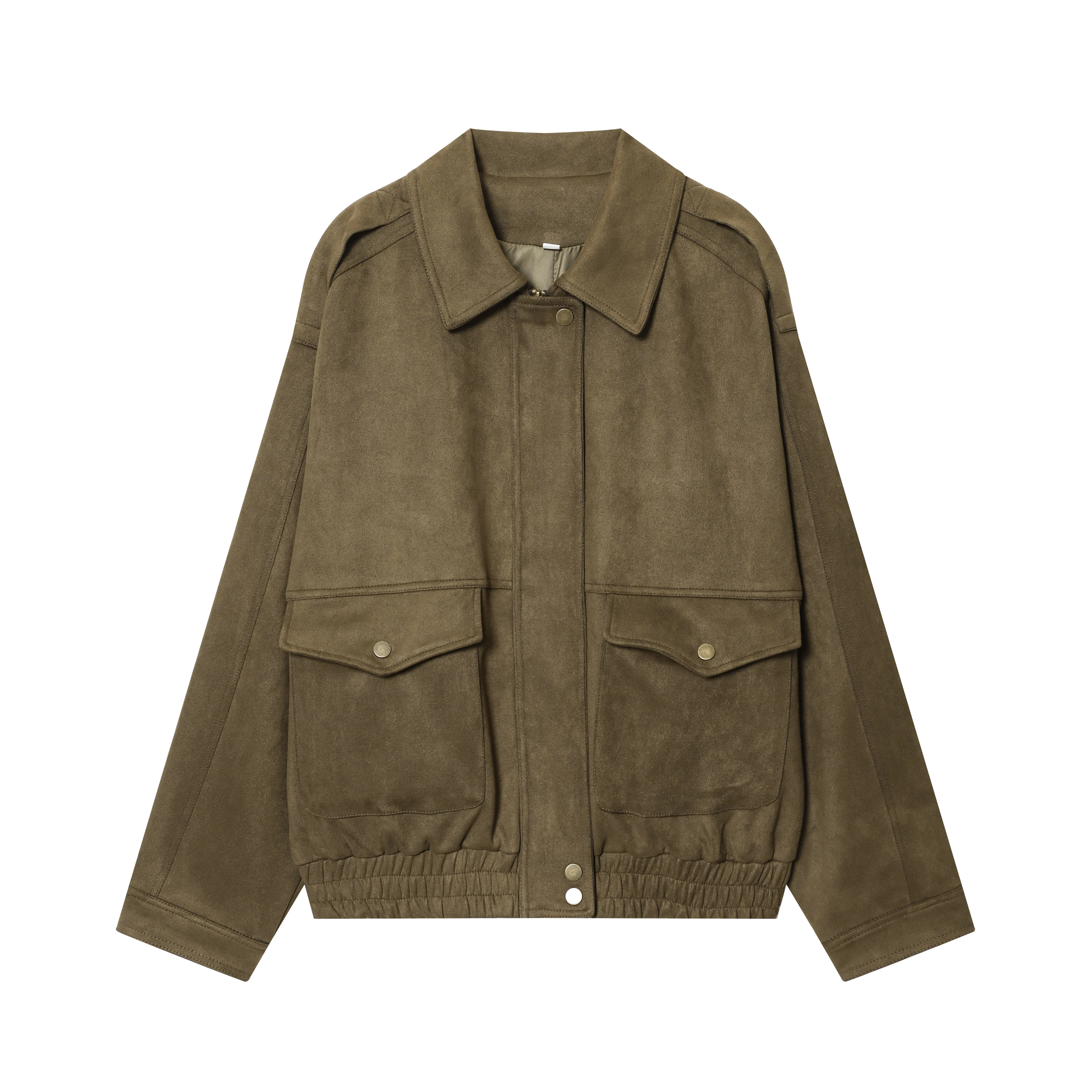 جديد الخريف/الشتاء سترة الطيار غير رسمية من جلد الغزال محكم المرأة ملابس خارجية الموضة مع جيوب وسحاب إغلاق #6