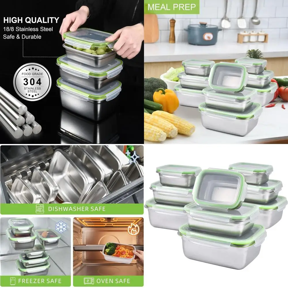 

Stainless Steel Food Storage Containers with Leak-Proof & Airtight Lids, 9-Piece Set, Dishwasher and Freezer Safe