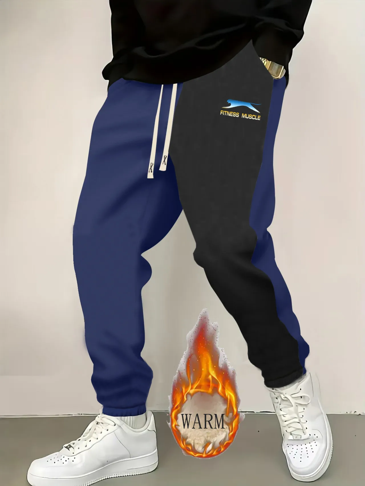 

Men Fashion Casual Pants Suitable For Cold Weather And Outings Men's Warm Pants Men Printing Trousers With Color Blocking Design