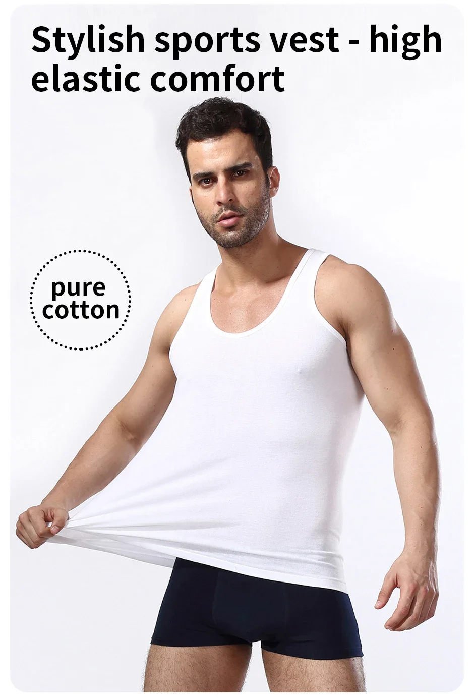 Herren-Sportweste für vier Jahreszeiten, klassisch, schwarz, weiß und grau, reine Baumwolle, bequemes Lauf- und schweißabsorbierendes Basisshirt – Detail 5