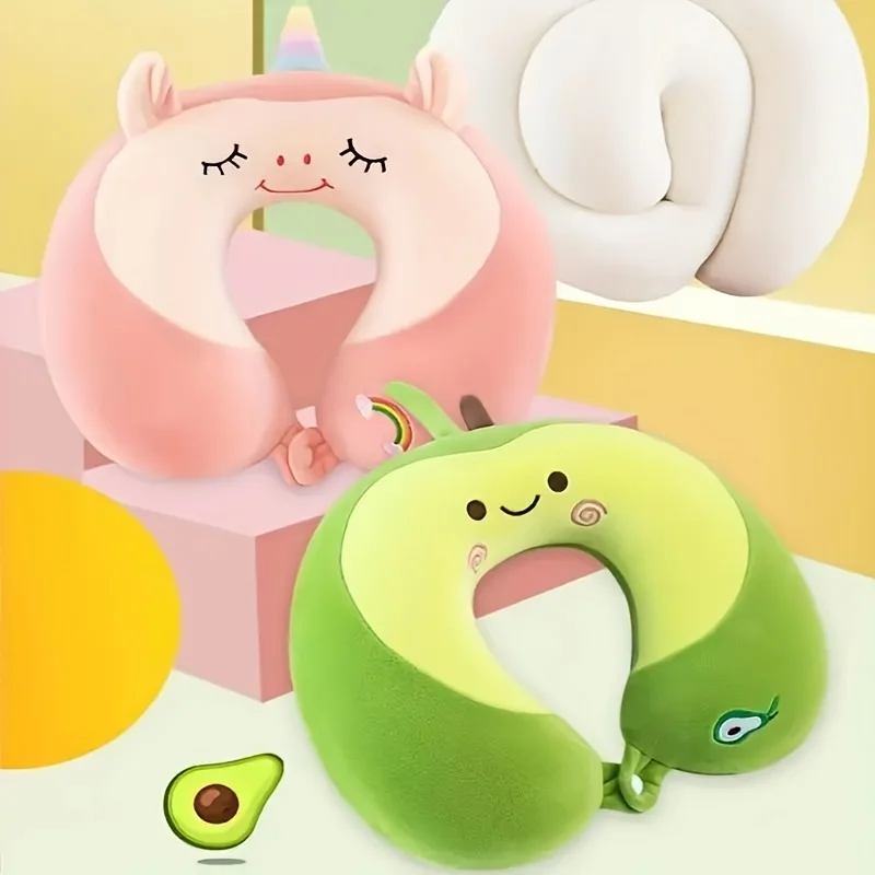 1 U-Shaped Cartoon Neck Pillow, Slow Rebound Memory Cotton Pillow, Student Nap Pillow, Suitable for Travel, Airplanes, and Cars