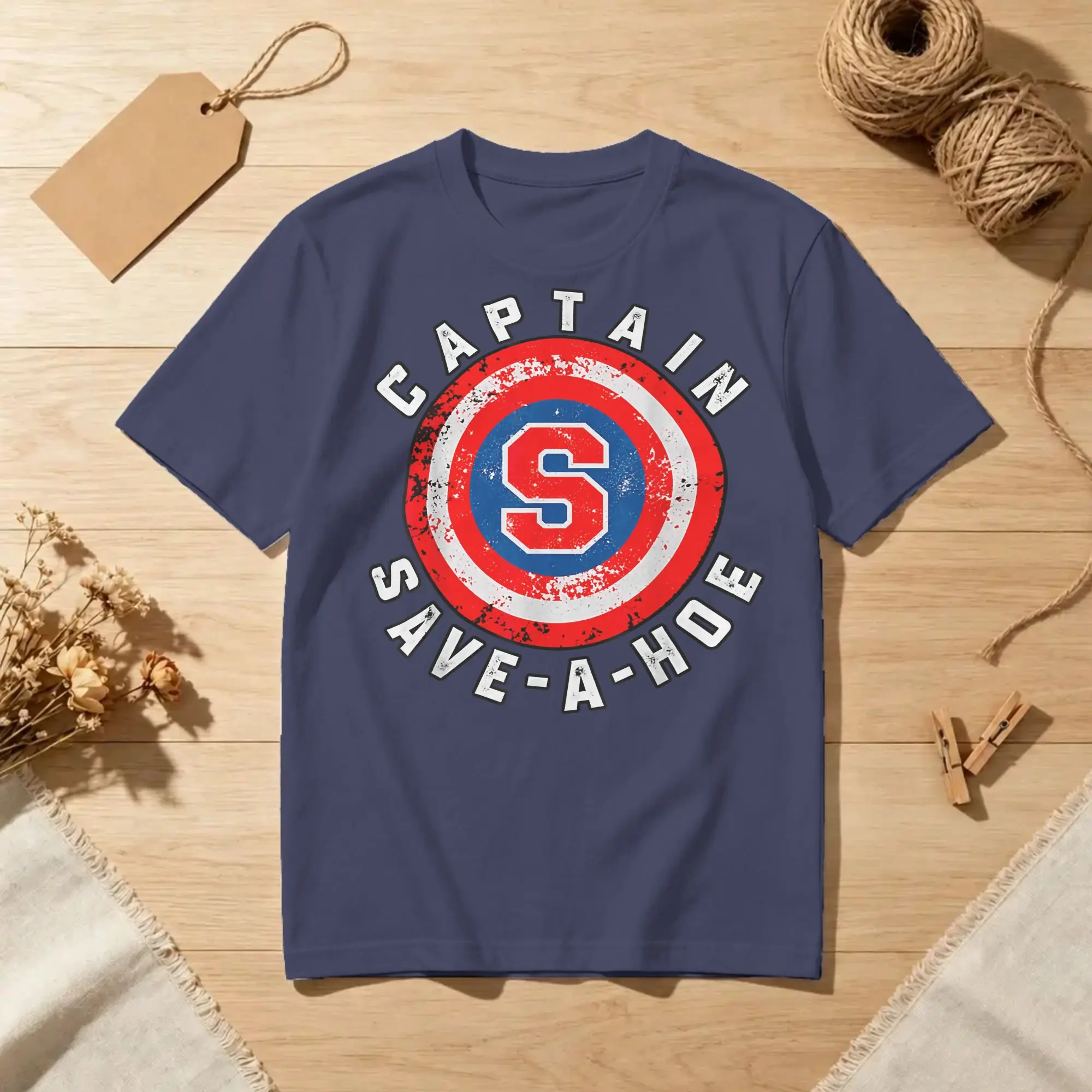Captain Save a Hoe Meme Tshirt Men Cotton Top Tee Harajuku  Round Neck Short Sleeve
