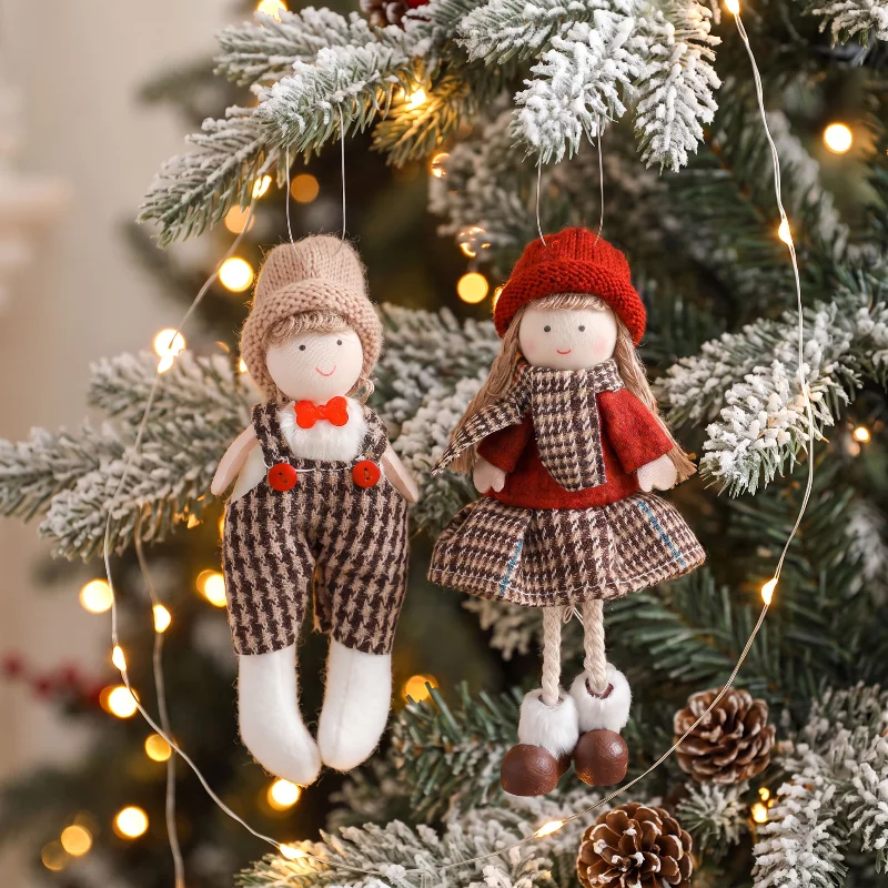 New Christmas Cute Plush Angel Boy Girl Doll Pendant Christmas Tree Ornaments Cute Figurines Hanging Decor for New Year's gifts