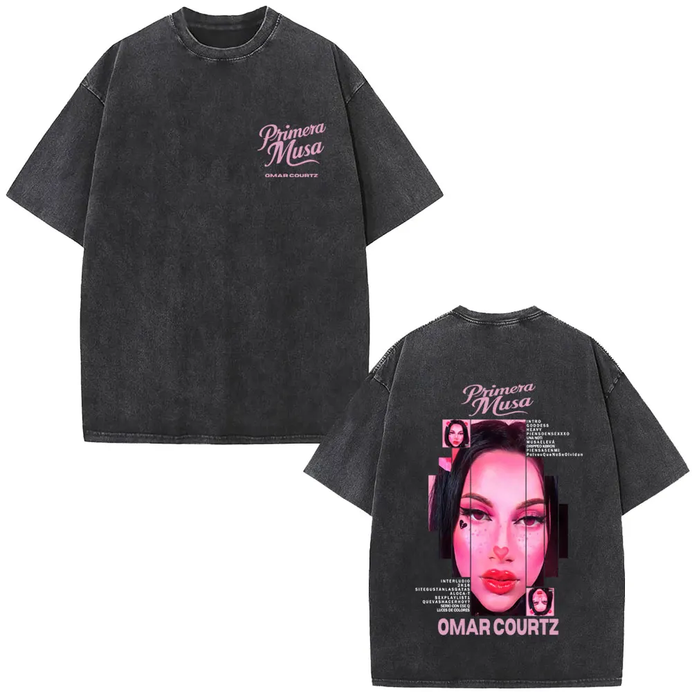 

Washed Vintage Omar Courtz Primera Musa Album Graphic T Shirt Men Women Hip Hop Fashion Pop Music T-shirt Casual Cotton T-shirts
