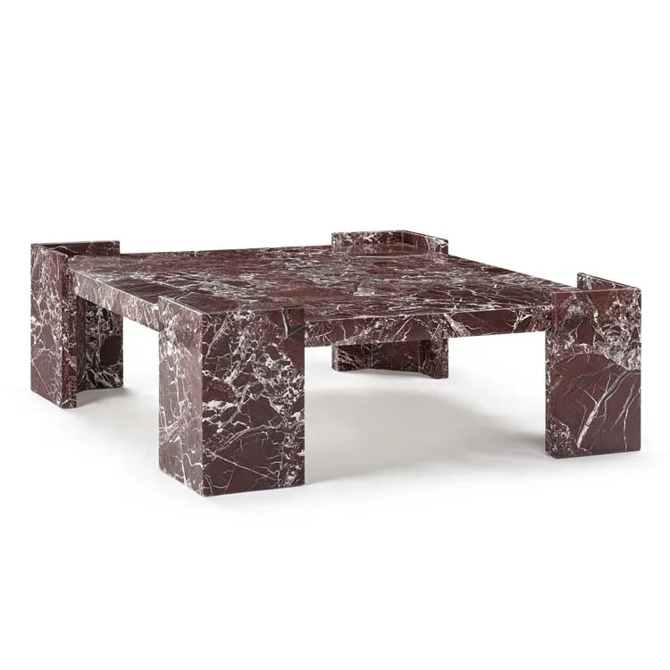 Modern Luxury Design Natural Stone Furniture Rosso Levanto Red Marble CoffeeTable Top With Stone Base Side Table Center Table