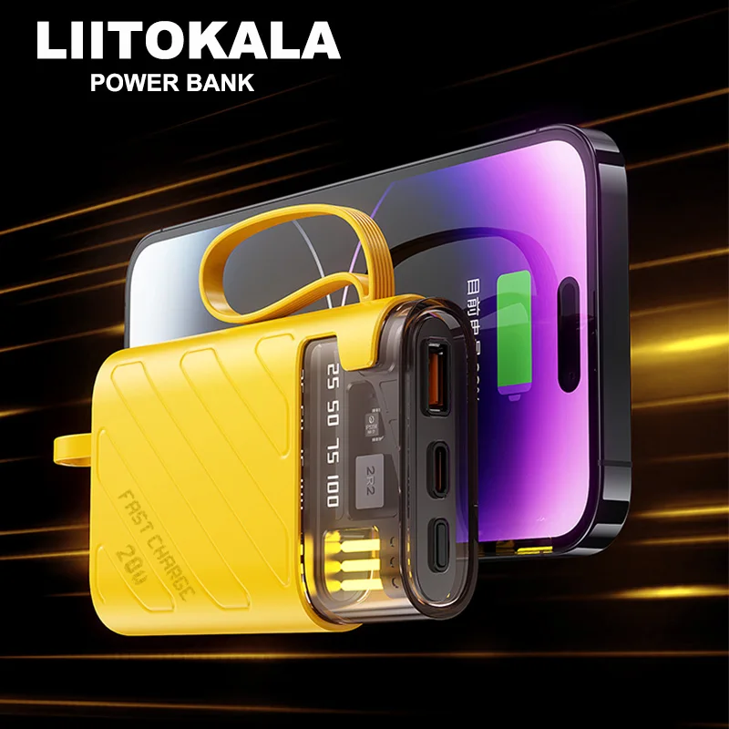 LiitoKala Power Bank 1000mAh przenośna ładowarka 22.5W ze składanym złączem USB-C zapasowa bateria do iPhone 15/Samsung S22