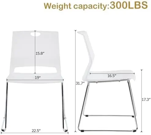 Stackable Plastic Chairs Set Of 4, Reception Chairs With Plastic Shell Seat, White Chairs For Conference Room, Dining Room,