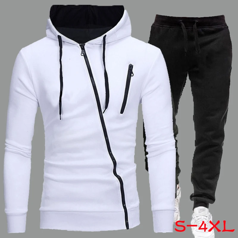 

Men's Personalized Diagonal Zipper Hoodie Set Sportswear Set Casual Men's Jacket + Jogging Pants 2-piece Sportswear