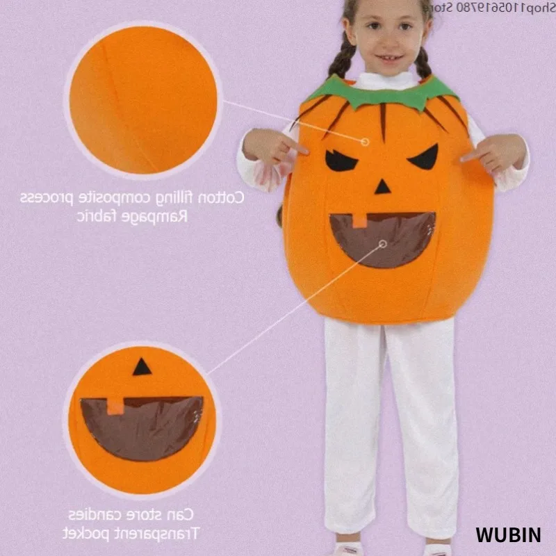 Girls Halloween Pumpkin Candy Collector Fancy Dress Stage Performance Cosplay Festive Party Matching Carnival Costume Outfit view 4