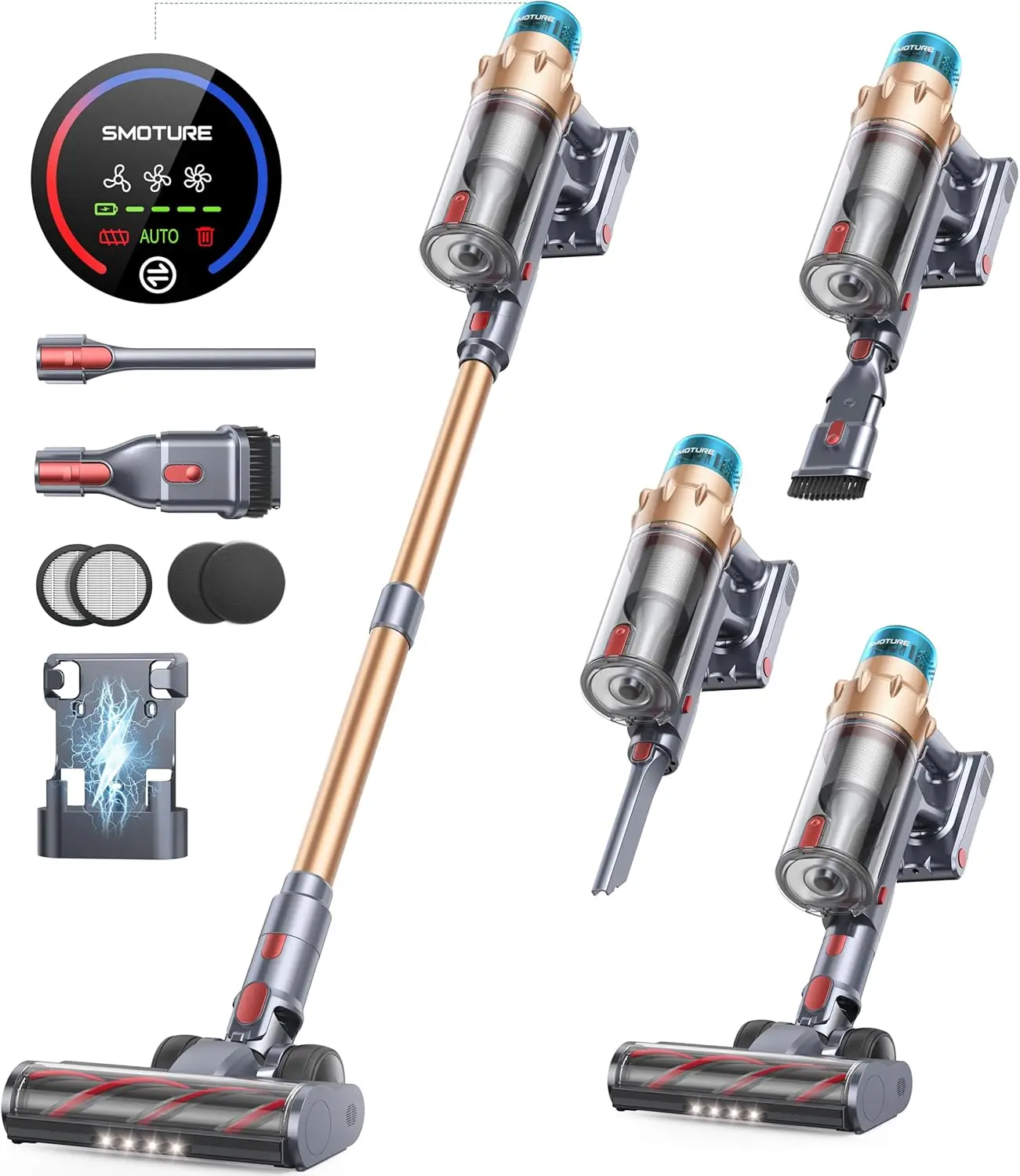 

Vacuum Cleaner, 550W 45KPA 60 Mins Runtime Self-Standing Vacuum Cleaners for Home, Stick Vacuum with Charging Dock Stat