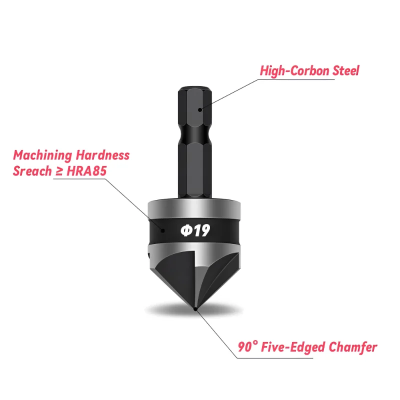 Foret à fraise Hss, chanfrein Hex cinq poires Hexagonal à 90 degrés, tige de forage ennuyeuse, ensemble d'outils pour le travail du bois en acier au carbone 3 pièces