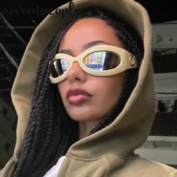Wrap Around Oval Sunglasses Women Men 2026 Luxury Brand Designer Steampunk Sun Glasses for Male New Fashion Y2K Sunglass Female