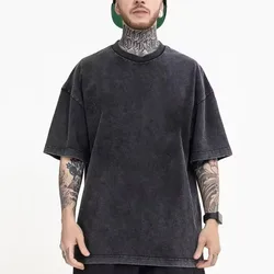 Hip Hop Streetwear Men 100% Cotton T-shirts Harajuku Multicolors Oversized Washed T-shirt Unisex Summer Retro Short Sleeve Tees