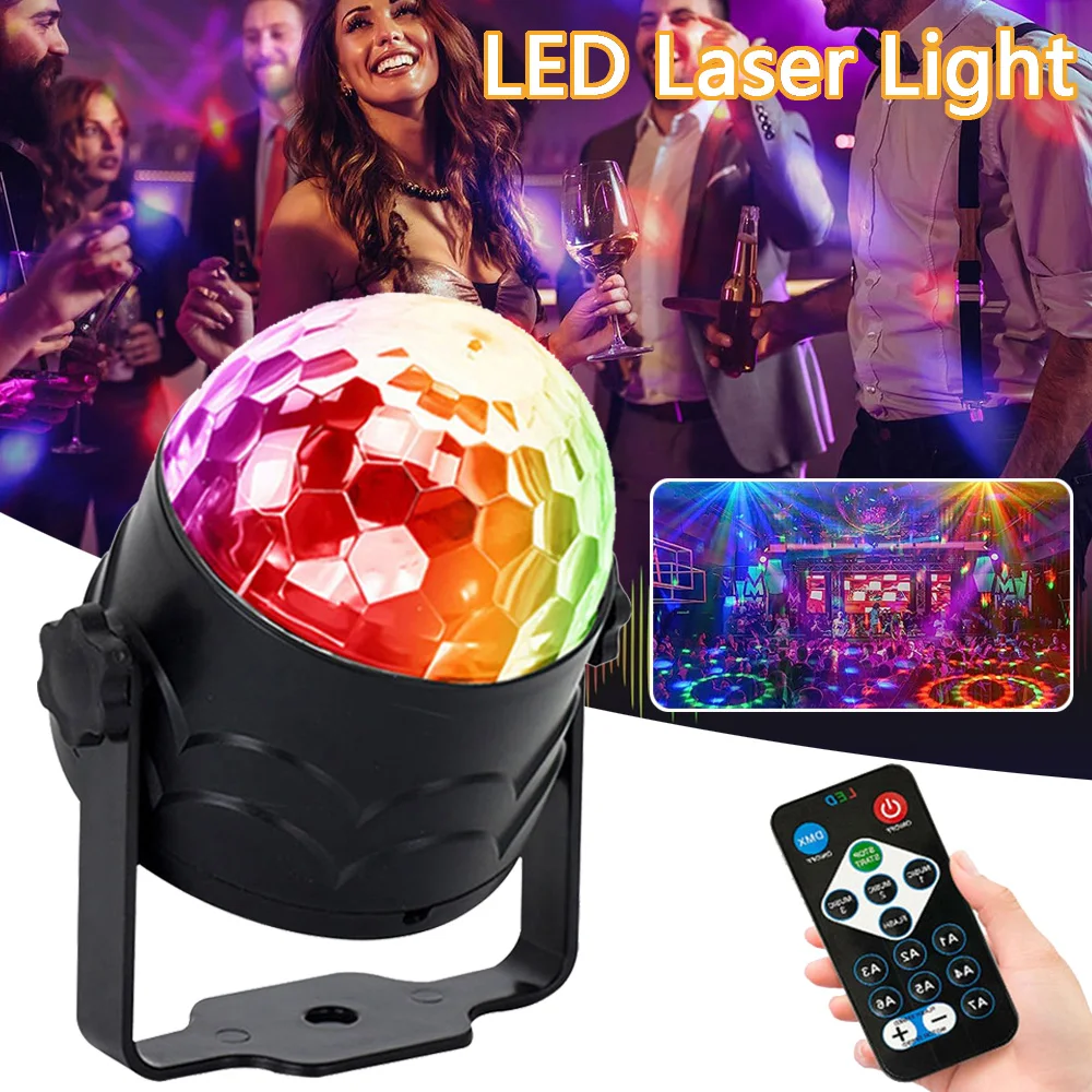 LED Stage Light Rotating DJ Disco Ball Strobe Lamp w/Remote Sound Effect LED Light Christmas Party Club Dance Laser Show Lights