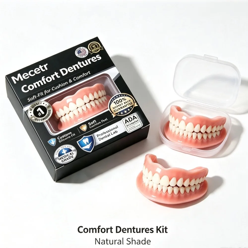 Temporary Full Dentures Realistic Silicone Upper & Lower False Teeth Kit Comfort Soft Natural  False Teeth For Seniors Use