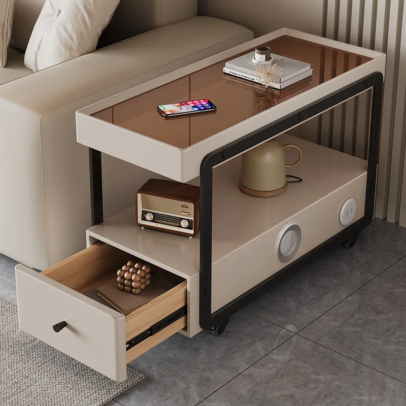 Mesa de cabeceira inteligente gaveta rolante móvel minimalista premium moderno sofá mesa lateral quarto sala estar armazenamento canto