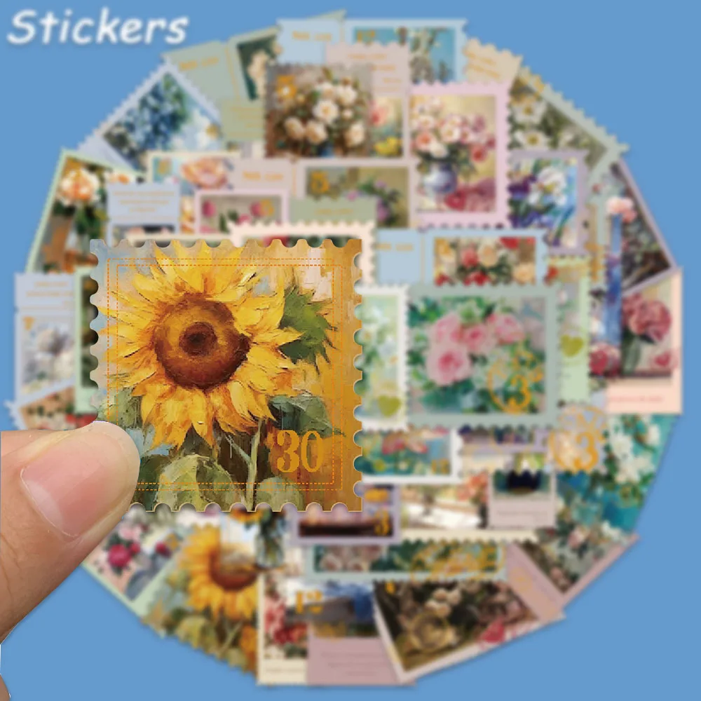 50PCS Oil Painting Style Floral Stickers Retro Graffiti Decals For Laptop Luggage Water Cup Notebook Jukebox Waterproof Stickers