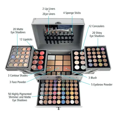 127pcs Professional Makeup Kit for Women Portable All-In-One Cosmetics Set Silvery Gift Box Ideal for Mother's Day