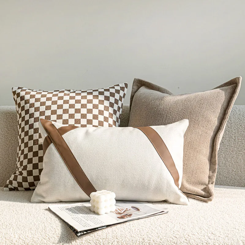 Milk Coffee-colored Cushion Cover Sofa Vintage Style Back Lumbar Pillow case Chenille Jacquard Pillow Cover 30x50 45x45cm