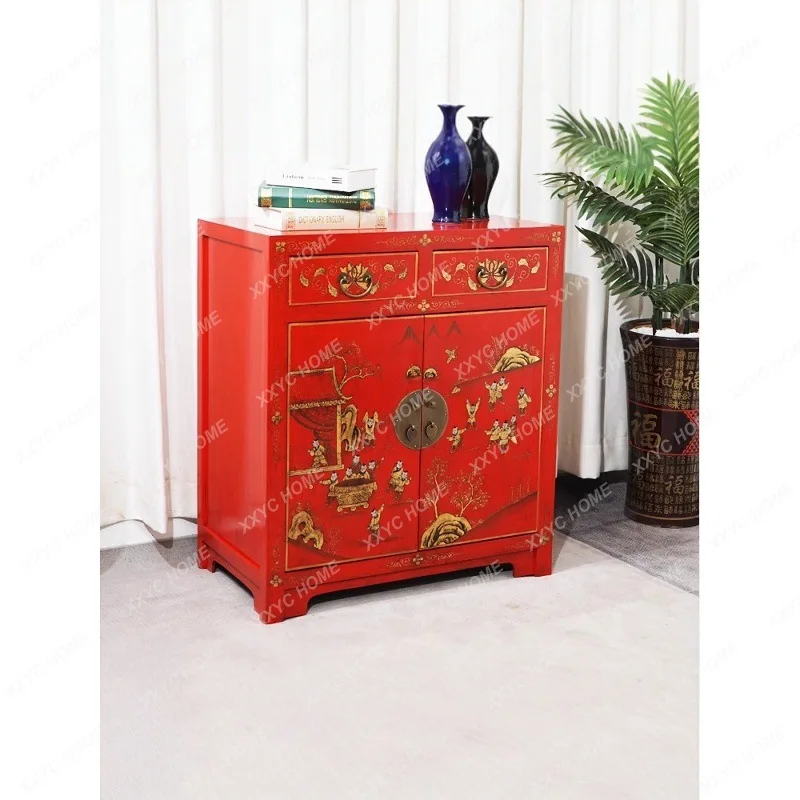 HNew Chinese solid wood entrance cabinet, entrance shoe cabinet, integrated foyer screen partition, storage cabinet