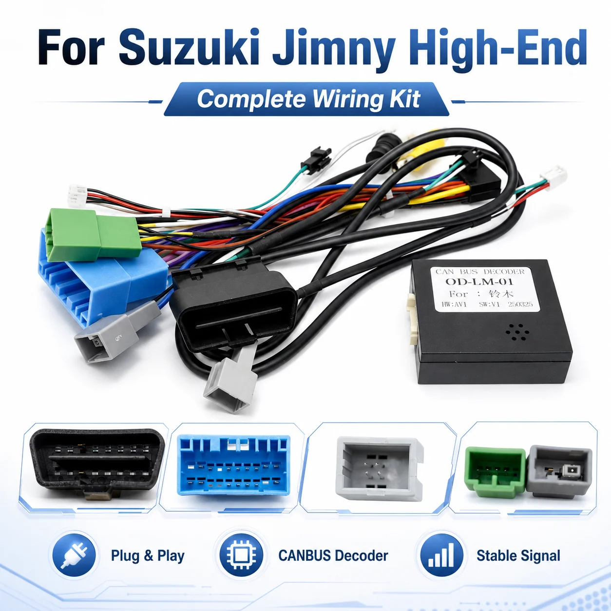 16 Pin Car Radio Wiring Harness For Suzuki Jimny High-Spec Optional CANBUS Decoder Android Stereo Adapter Cable