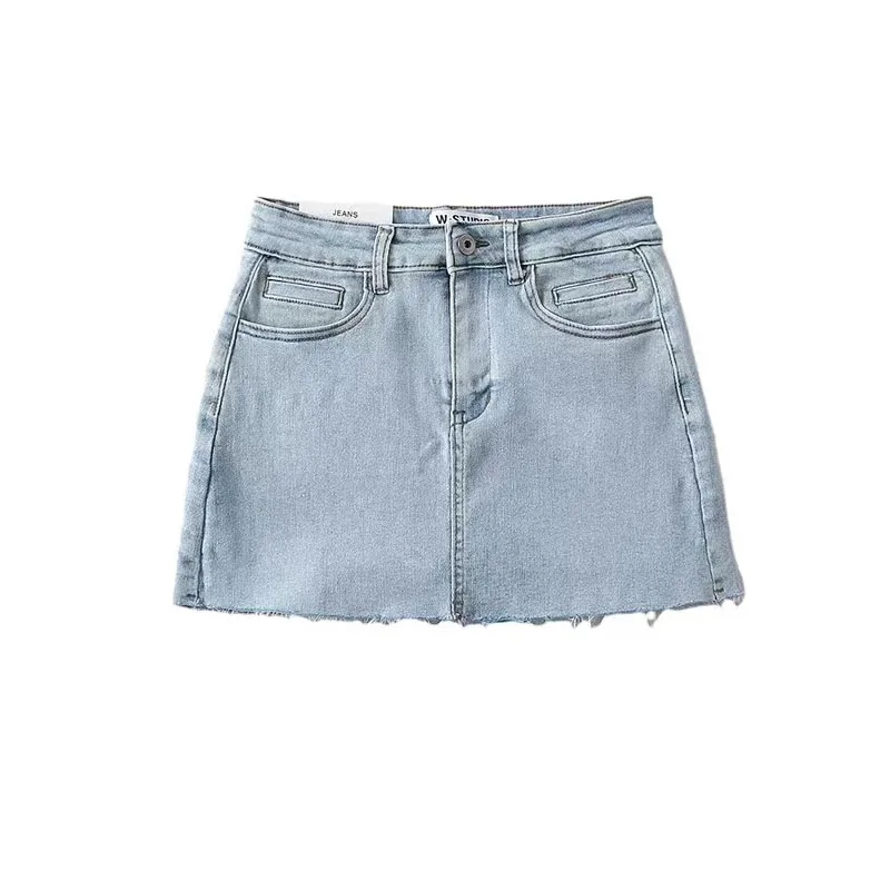 

American Sle Sexy High Waist Denim Skirt Women's Slim Elastic Bodycon ort Skirt Street Sle Pure Color A-Line Skirt