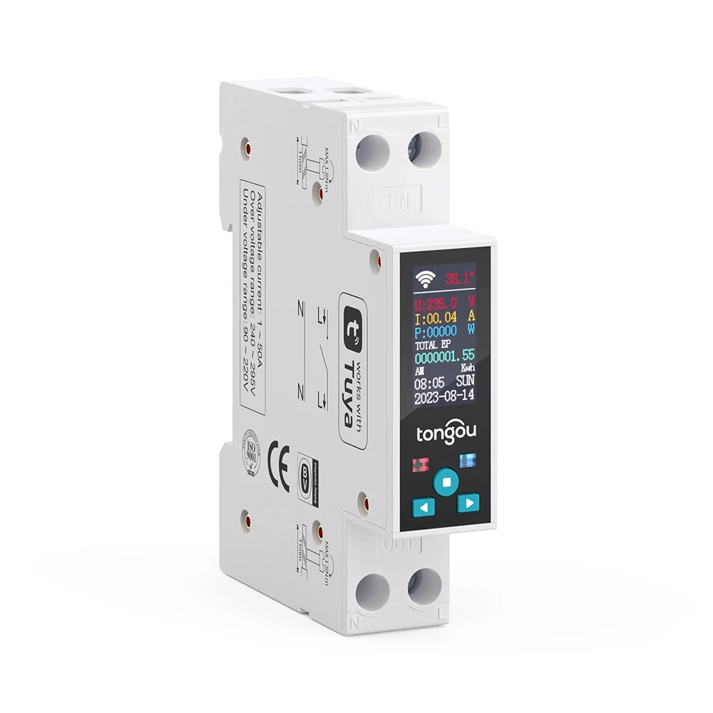 LCD Energy Meter KWh Power Metering Timer Relay Remote Control By Smart Life APP 1P 50A Tuya WIFI Smart Circuit Breaker Switch