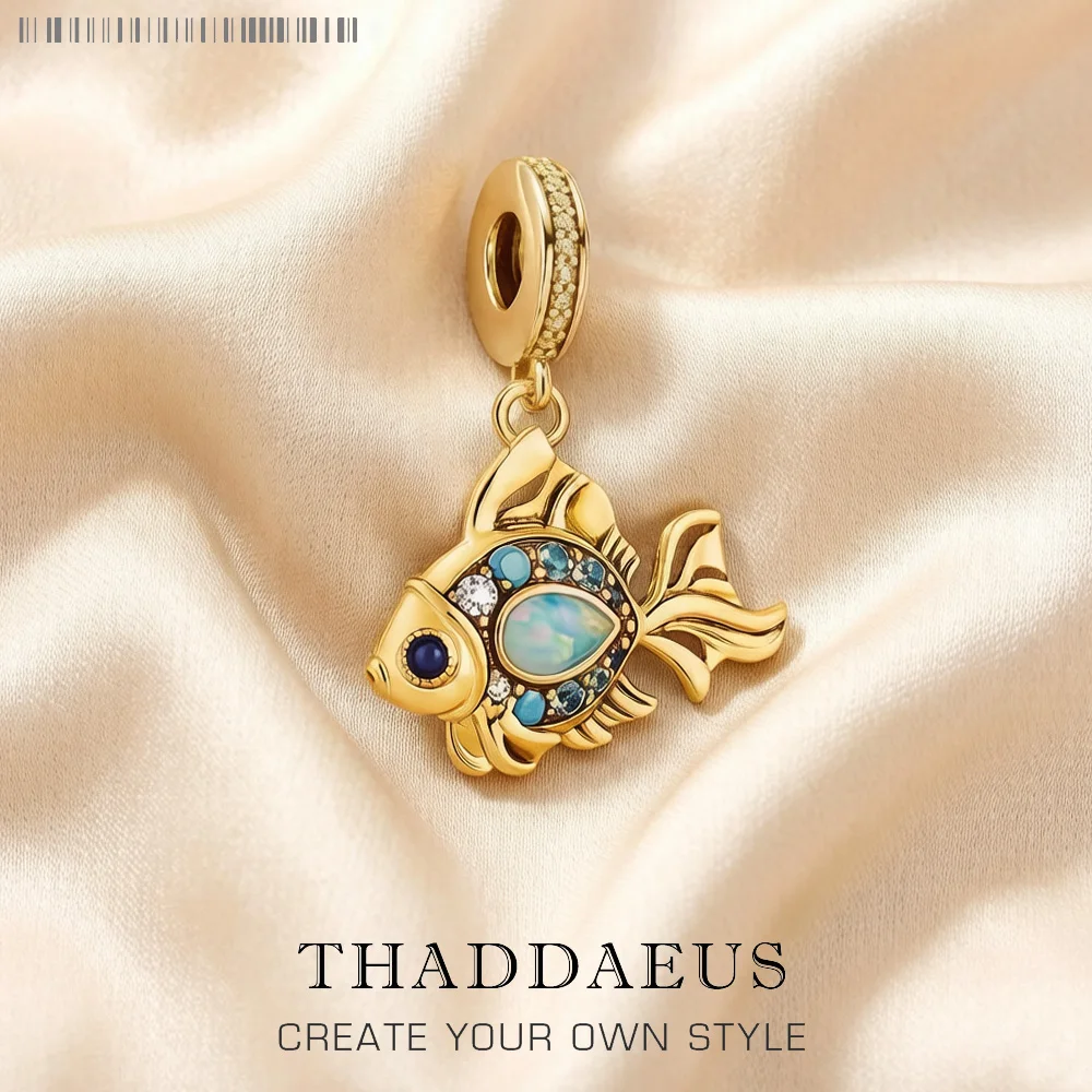Colourful Fish Gold Plated Pendant Charms DIY Jewelry Summer Cute 100% 925 Sterling Silver Gift