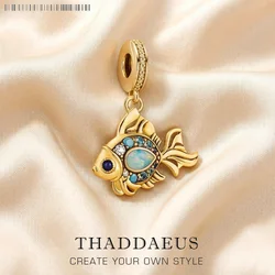 Colourful Fish Gold Plated Pendant Charms DIY Jewelry Summer Cute 100% 925 Sterling Silver Gift