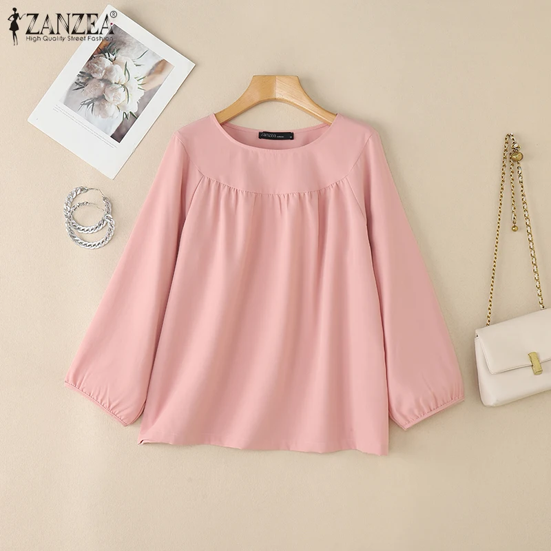 بلوزات نسائية مجمعة من ZANZEA بلوزات غير رسمية برقبة دائرية وأكمام واسعة وبلوزات يومية للخريف بلوزات فضفاضة متينة كبيرة الحجم #3