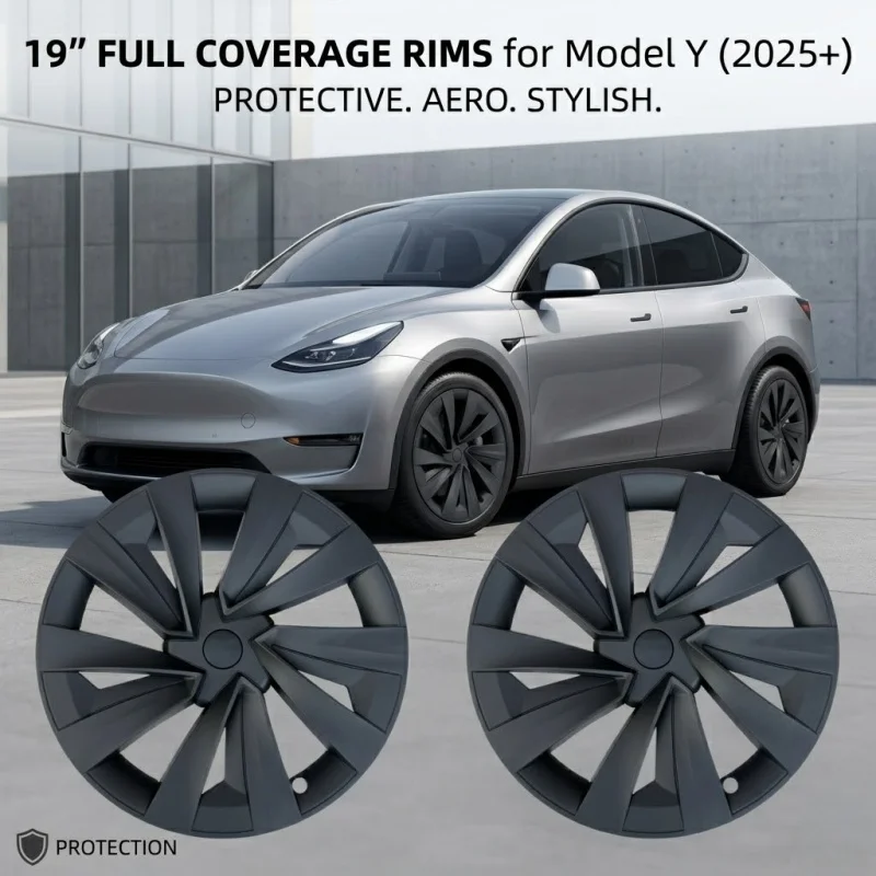

4pcs 19 Inch Hubcaps Fit for Tesla Model Y 2025 New Version Full Coverage Wheel Covers Rim Protectors Matt Black Exterior