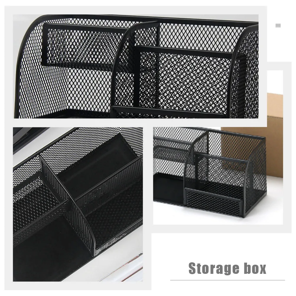 Metal Desk Organizer Black Premium Iron Multi-Function Table Storage for Stationery Pens Remote Controls Home Office Study