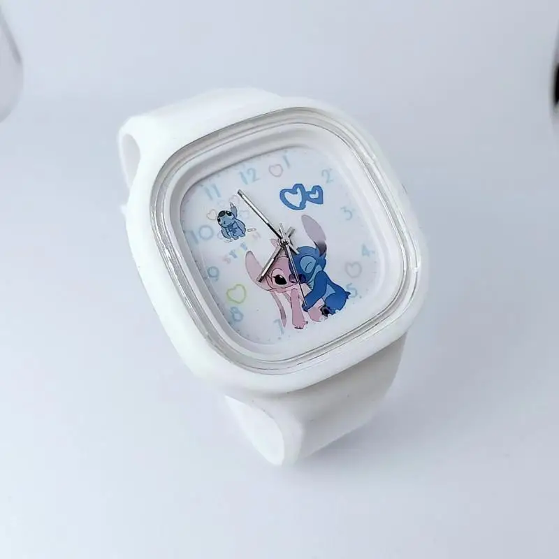 Disney-Montre carrée de dessin animé Stitch Angel pour femme, drapeau de la peau, montre en silicone, réglable, Kawaii, horloge, poignet, haute qualité