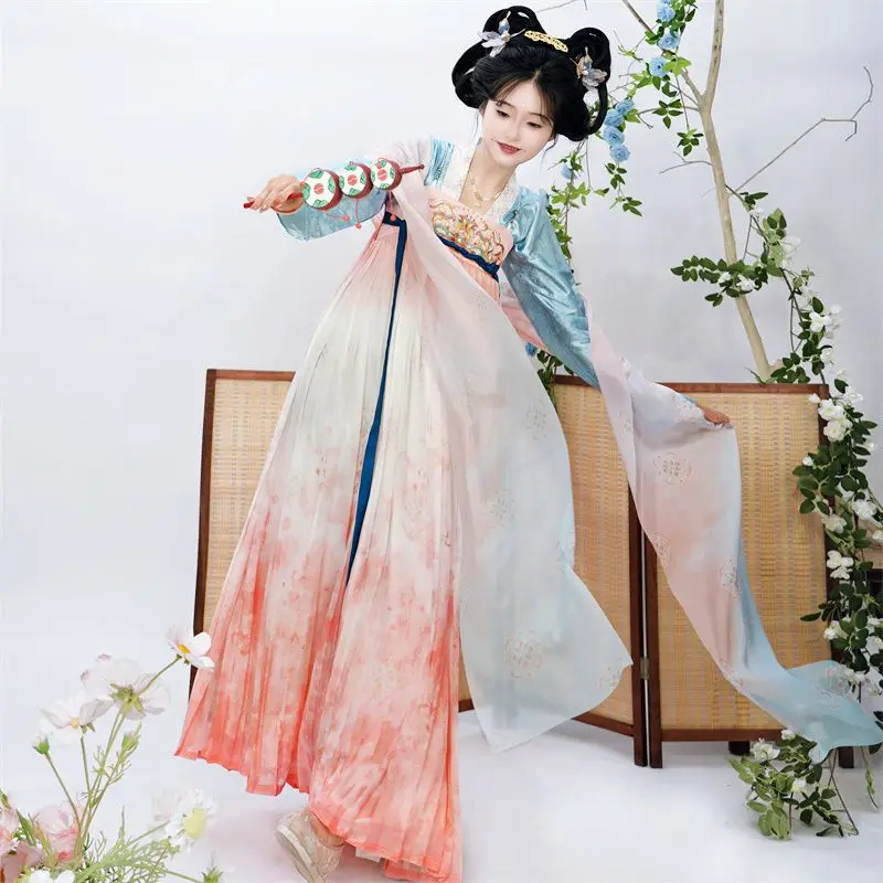Hanfu female chest-length broken skirt set daily Tang court retro thin fairy