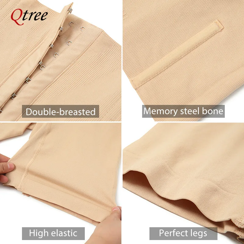 Qtree Women Tummy Control Slimming Panty with Girdle High Waist Trainer Body Shaper Shorts Plus Size Hooks Butt Lifter Shapewear