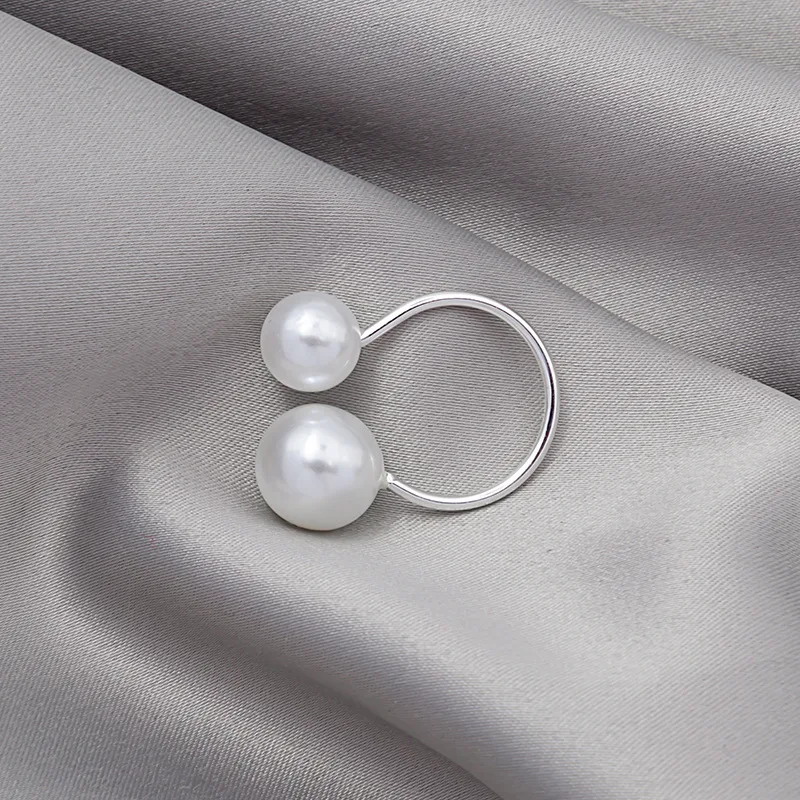 Size Opening Minimalist Exaggerated Ring Double Pearl Female