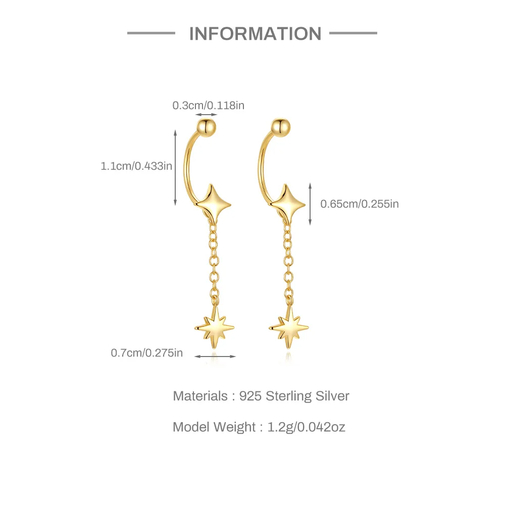 CANNER 925 Silver Beautiful Heart-Shaped Butterfly Drop Earrings For Women 18K Gold Eight-Pointed Star Pendant Ins Fine Jewelry