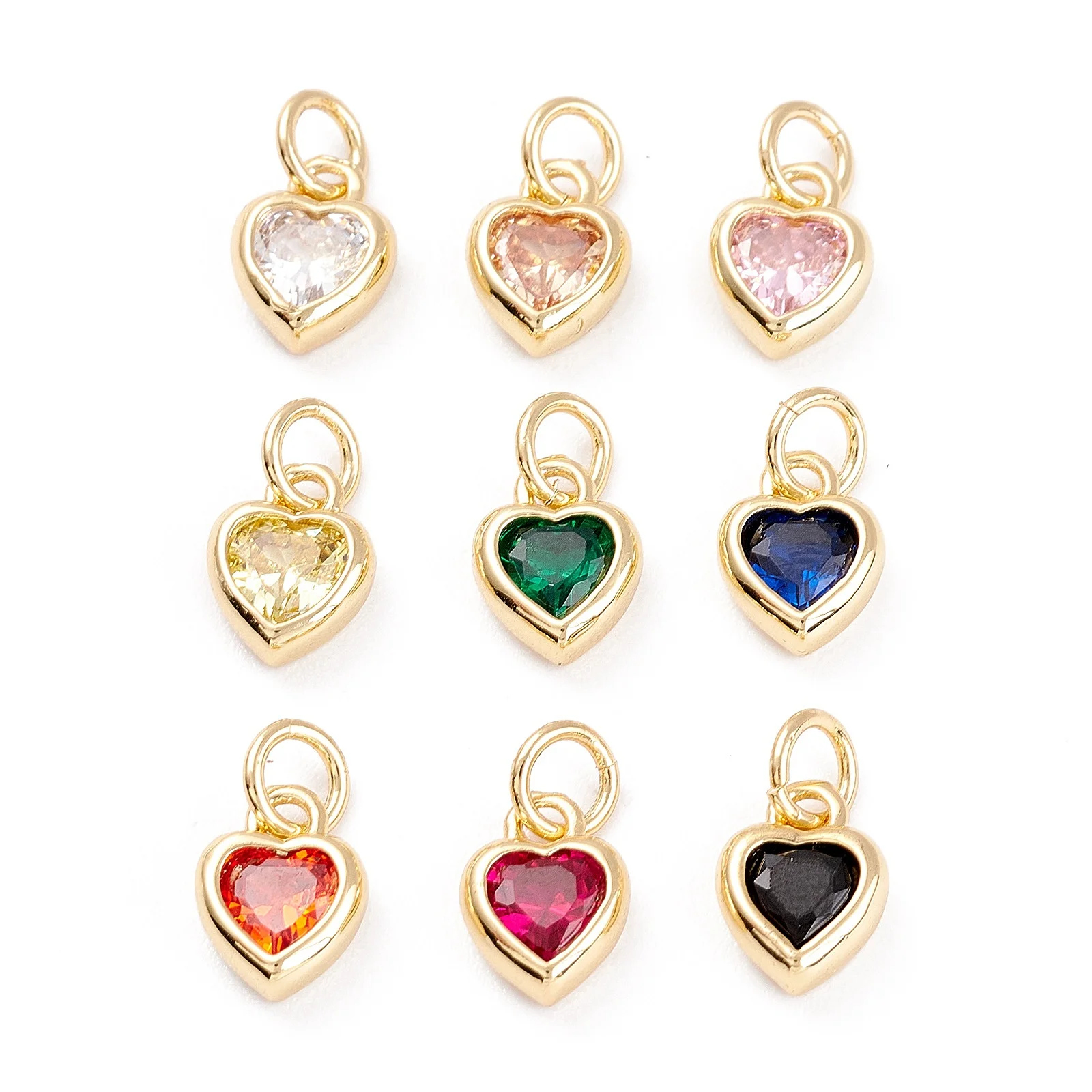 

20pcs Metal inlaid Cubic Zirconia Pendants with Jump Ring Long-Lasting Plated Heart Golden Mixed Color