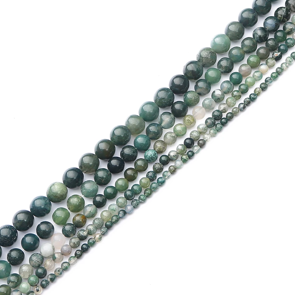 Natursteinperlen aus grünem Moosachat, runde, echte Steinperlen, lose Edelsteine für DIY-Armbänder, Halsketten, Ohrringe und Zubehör. – Detail 4