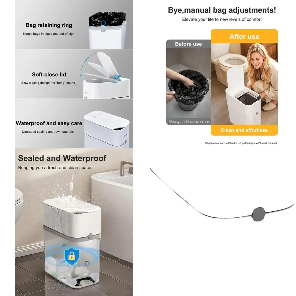 

3 Gallon Touchless Trash Bin with Motion Sensor, Slim Design for Home & Office (White, 6x11x13)