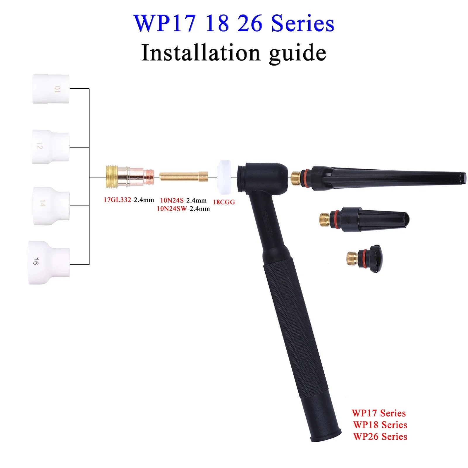 10pcs TIG Welding  #12 #16 White Ceramic Nozzle Alumina Cup Kit Torches WP17 18 26 Stubby Collets Body Gas Lens Sets