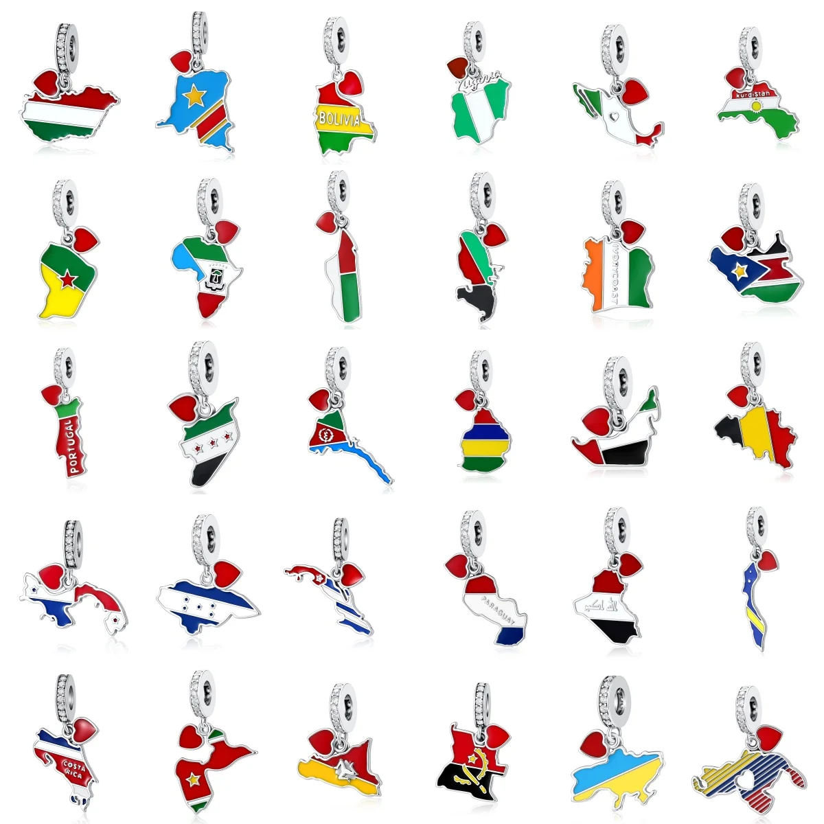 2026 New European Flag 925 Silver Pendant Mexico Poland Spain Portugal Pearl Jewelry Original Bracelet Exquisite DIY Jewelry