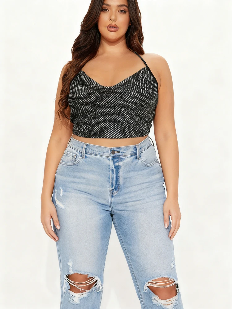 جديد مثير الترتر الرسن الرقبة حجم كبير بروتيل تنوعا أنيقة حفلة أكمام المرأة سترة Y2k الملابس طبقة داخلية سوداء #2