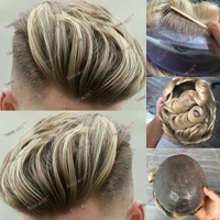 Peluca de cabello 100% humano para hombre, postizo con Base de piel fina y duradera, color marrón miel ombré, sistema de prótesis capilar Natural