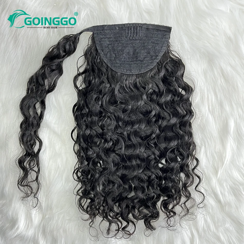 Natural Wavy Wrap Around Clip In Ponytail Extension Ocean Wave Ponytail Human Hair Wrap Around Horsetail Natural Black 140/160g