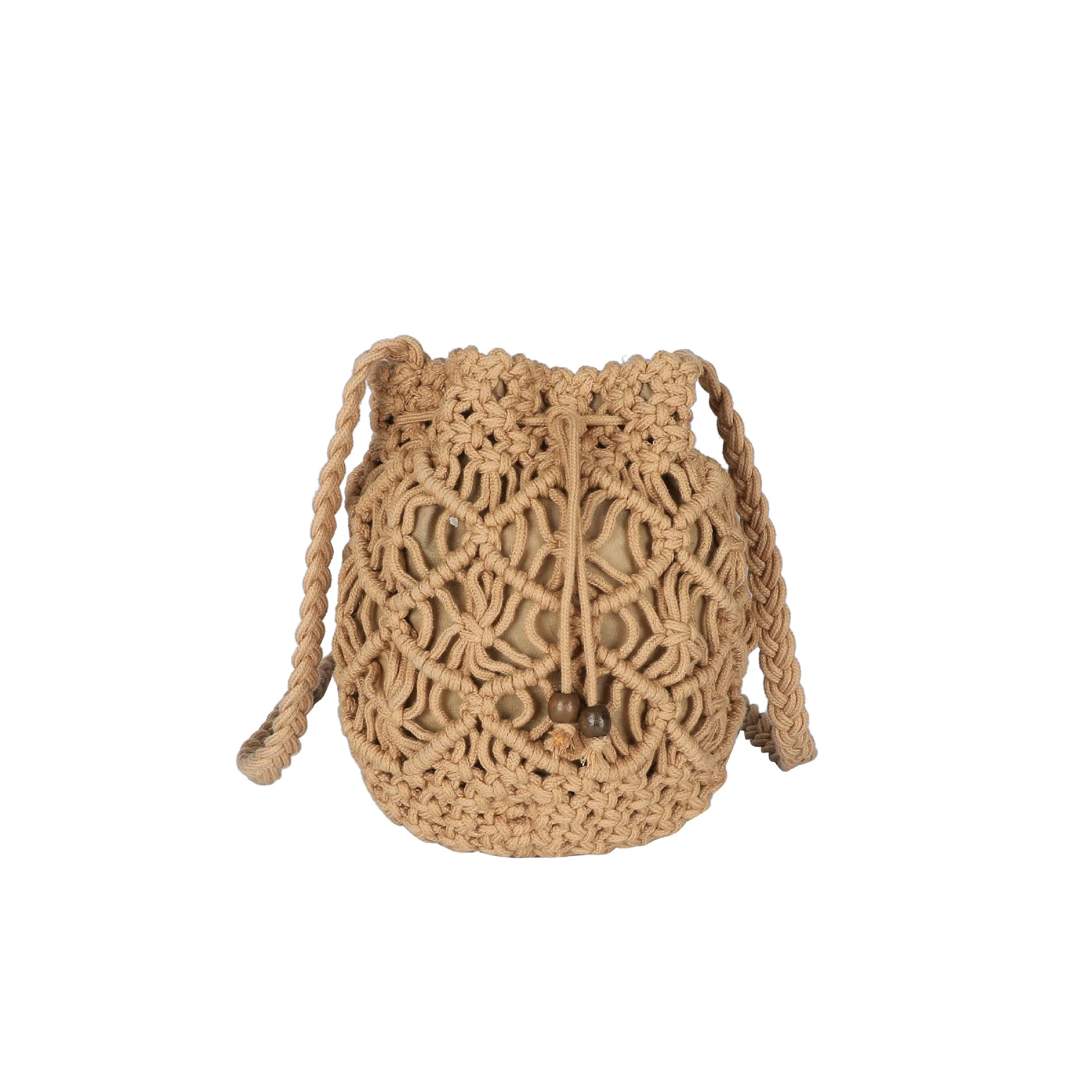 Summer Straw Shoulder Bags Drawstring Women\'s Straw Bucket Bag Purse Raffia Woven Straw Handbags Casual Boho Beach Crossbody Bag