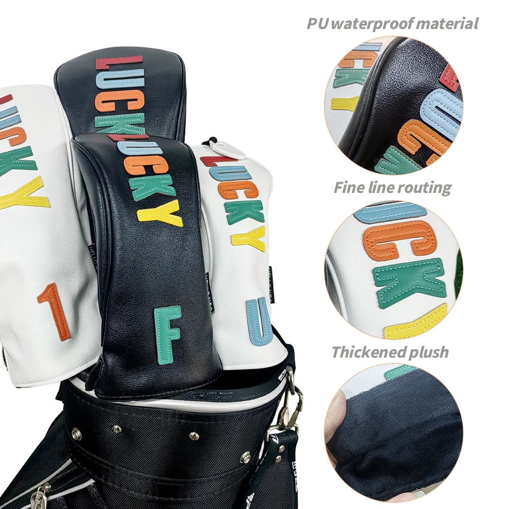 أغطية رأس خشبية للجولف أنماط محظوظة غطاء حماية من جلد البولي يوريثان للسائق الممر الهجين غطاء نادي مقاوم للماء ملحقات الجولف