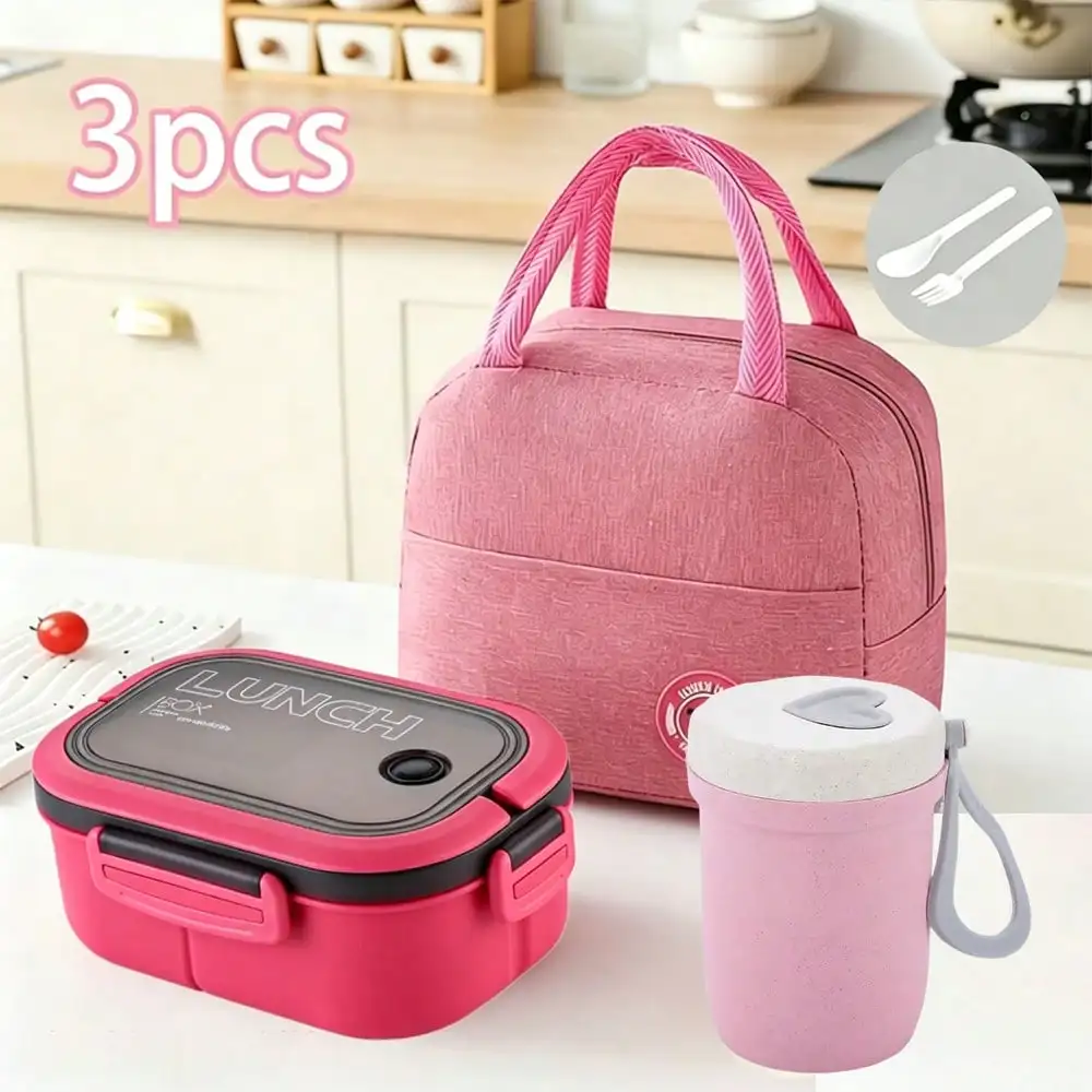 3-Piece Large Capacity Lunch Box Set (Including Lunch Box And Milk Cup) | Minimally Lightweight Handbag, Suitable For Office, School, Travel, Work, Picnic, Camping | Ideal Choice For Back To School Season And Daily Commuting